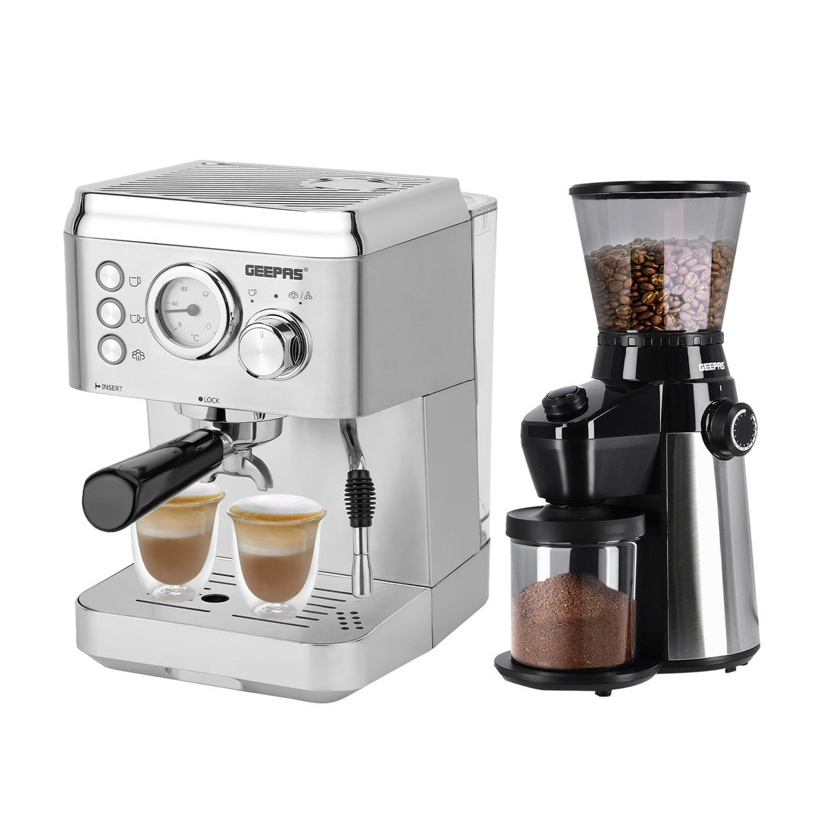 15 Bar Espresso Coffee Machine & Burr Coffee Grinder Set