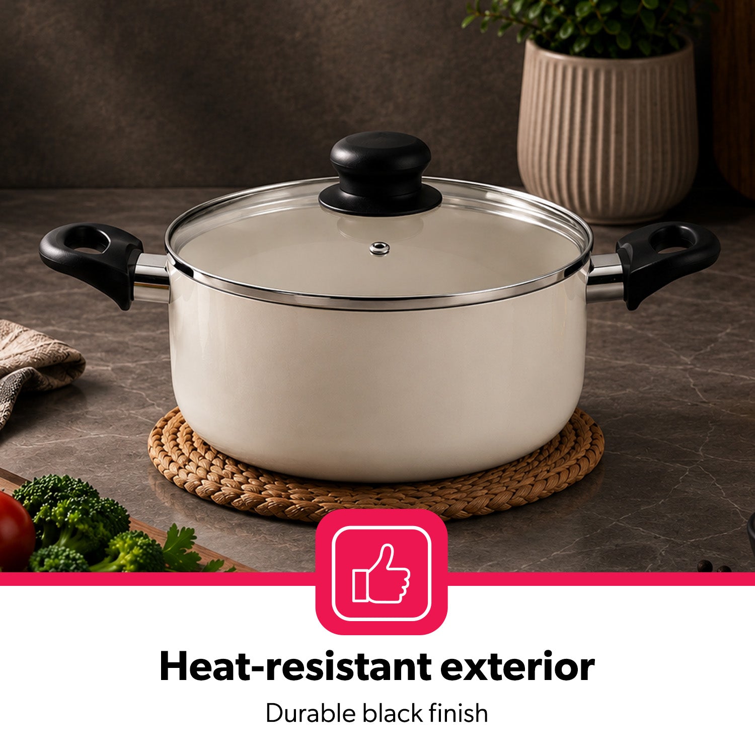 5-Piece Cream Non-Stick Pressed Casserole Cream Cookware Set