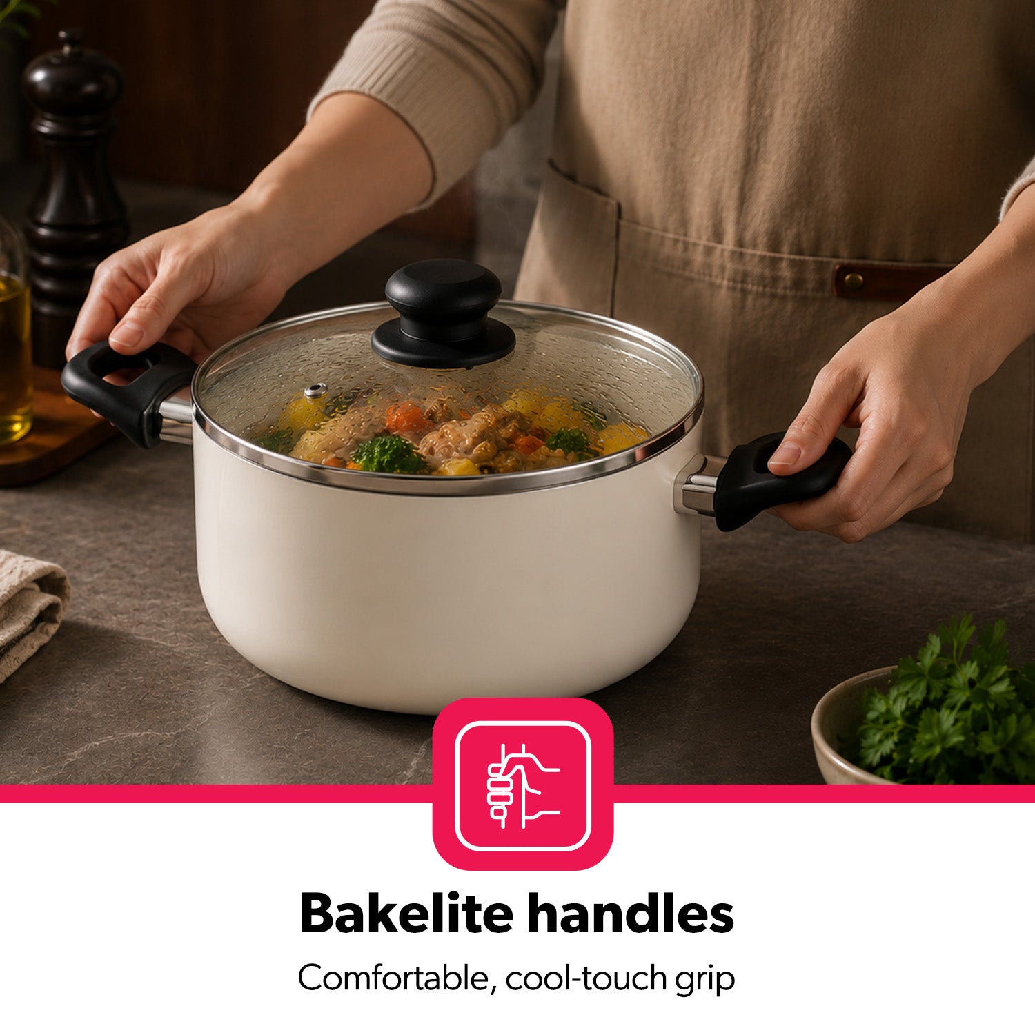 5-Piece Cream Non-Stick Pressed Casserole Cream Cookware Set