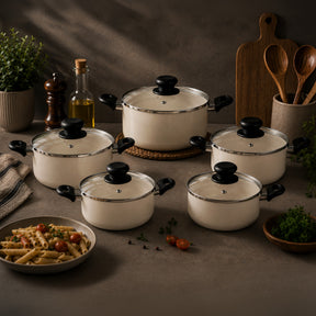 5-Piece Cream Non-Stick Pressed Casserole Cream Cookware Set