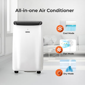 An all in one air conditioning unit with three different modes including dehumidifier, cool mode, fan mode and dry mode.
