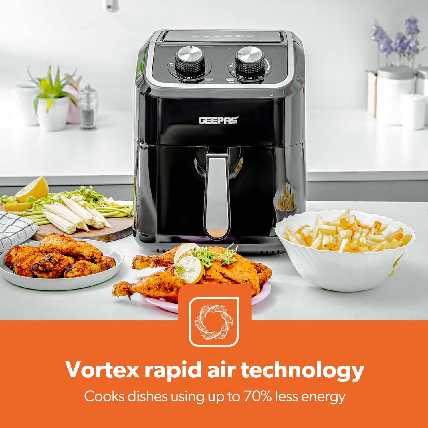 6-in-1 Manual Vortex Rapid Air Fryer 5L + Free Recipe E-Book