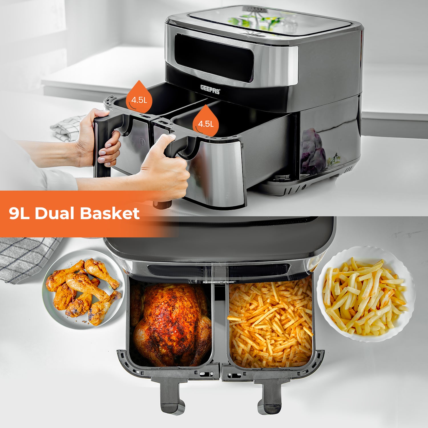 10-In-1 Vortex Dual Basket Air Fryer 9L + Free Recipe E-Book