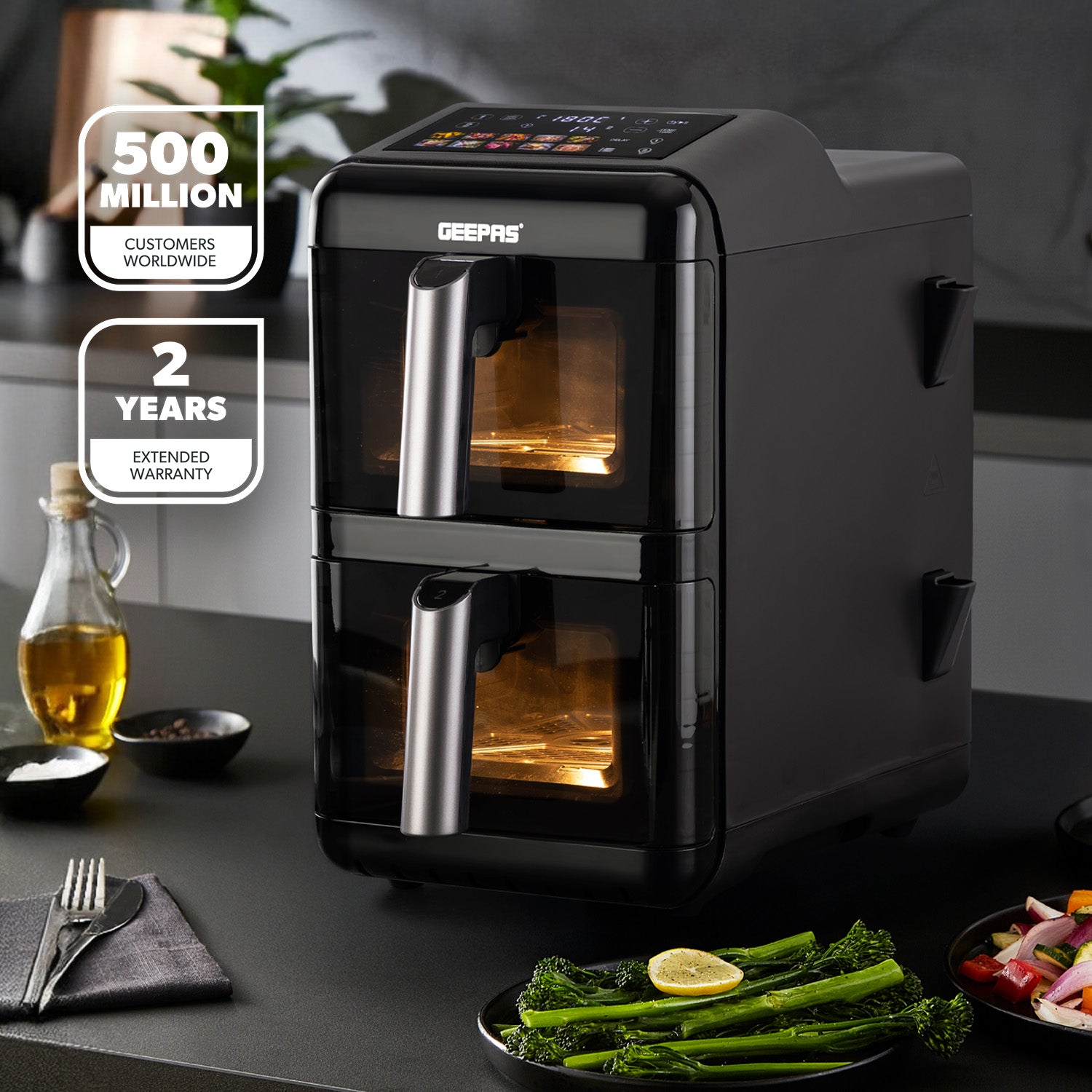 12L Dual Basket Stack Air Fryer Energy Efficient and Viewing Windows