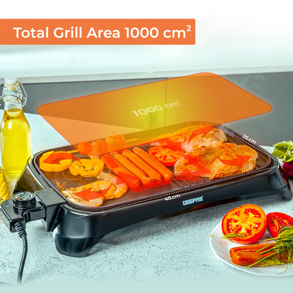 Indoor Electric Barbeque Grill With Hot Plate Geepas UK