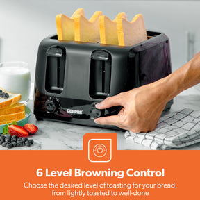 Four-Slice Black Bread Toaster With Browning Control