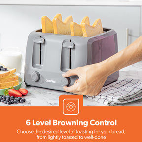 4-Slice Grey Electric Bread Toaster With Browning Control