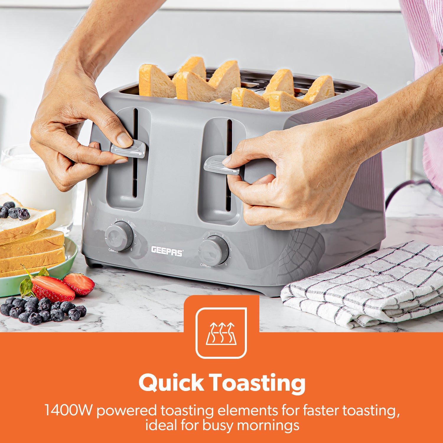 4-Slice Grey Electric Bread Toaster With Browning Control