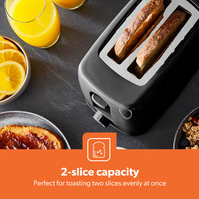 2-Slice Black Bread Toaster With 6 Level Browning Control