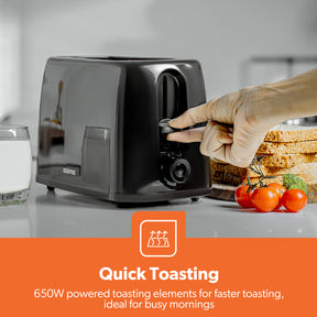 2-Slice Black Bread Toaster With 6 Level Browning Control