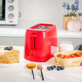 Red 2-Slice Bread Toaster With 6-Level Browning Control