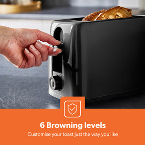 2-Slice Black Bread Toaster With 6 Level Browning Control