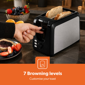 2-Slice Silver Toaster with 7 Browning Levels, 750W