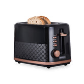 Aurora 2-Slice Black and Rose Gold Bread Toaster 7 Browning Levels