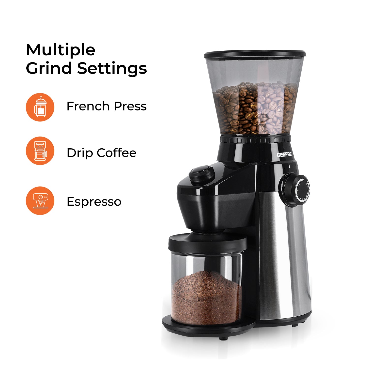 15 Fine Grind Setting Conical Burr Coffee Bean Grinder