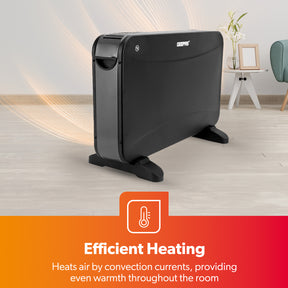 2000W Black Freestanding Convector Heater With Thermostat