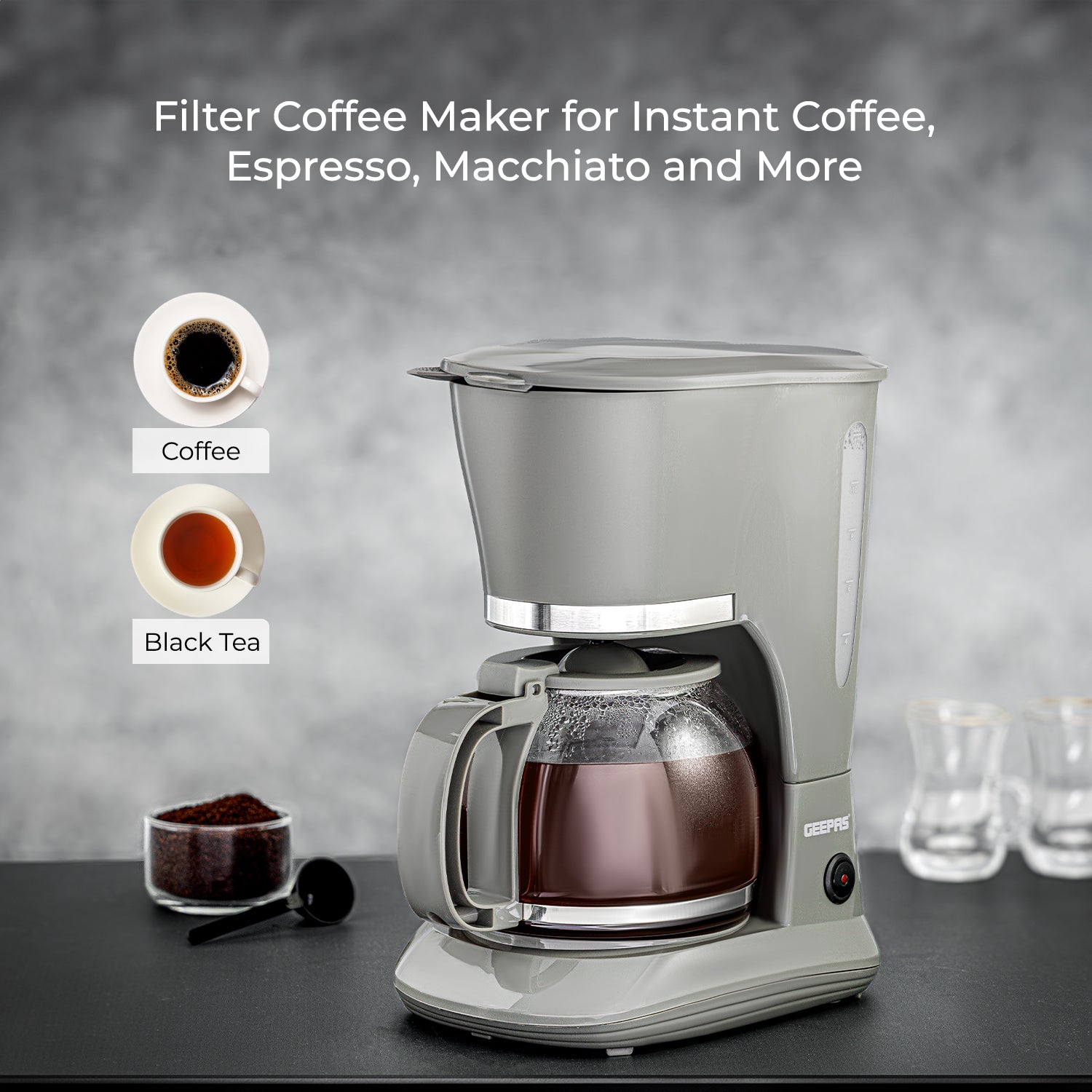 1.5L Automatic Drip Filter Coffee Machine In Grey