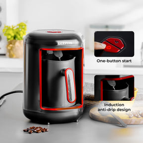 4-Cup Black & Red Automatic Turkish Coffee Machine