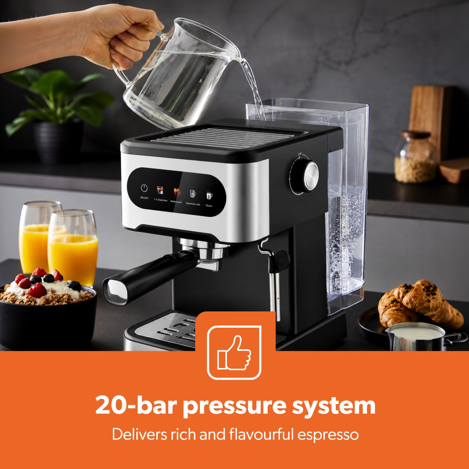 20-Bar Stainless Steel Barista Coffee Espresso Machine
