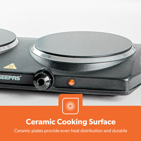 2000W Black Double Burner Portable Ceramic Hot Plate