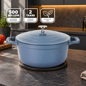 20cm Blue Die-Cast Casserole Pot with Lid Ceramic-Coated Cookware 2.5L