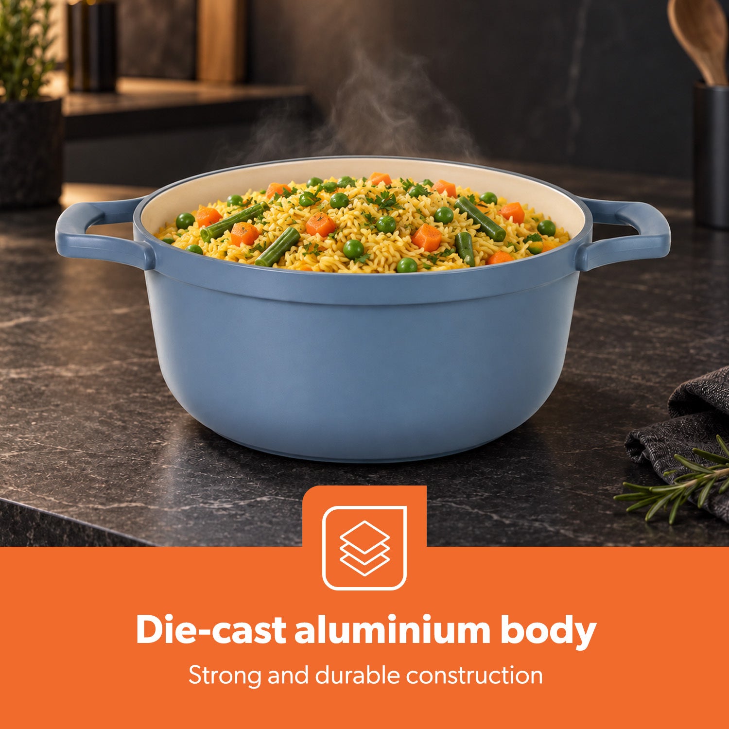 20cm Blue Die-Cast Casserole Pot with Lid Ceramic-Coated Cookware 2.5L