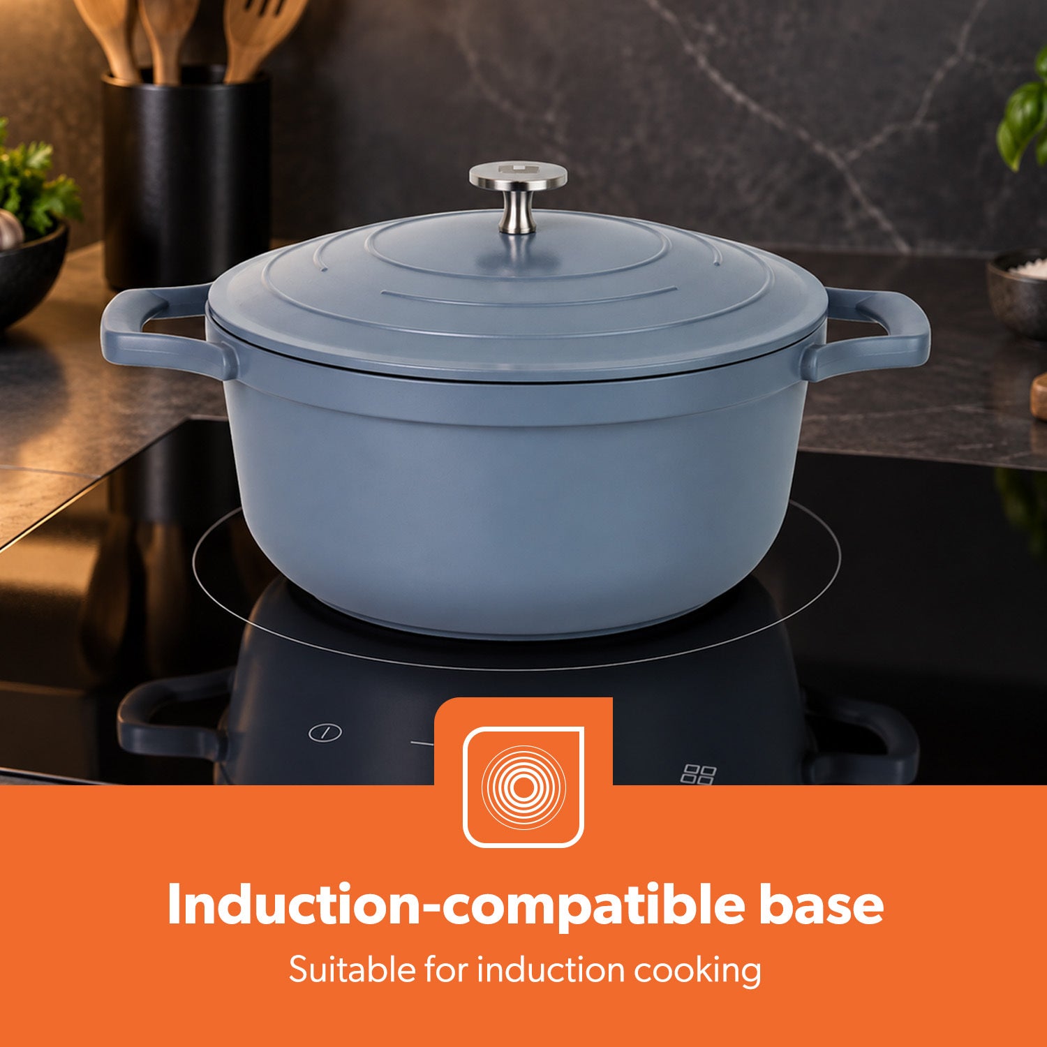 20cm Blue Die-Cast Casserole Pot with Lid Ceramic-Coated Cookware 2.5L