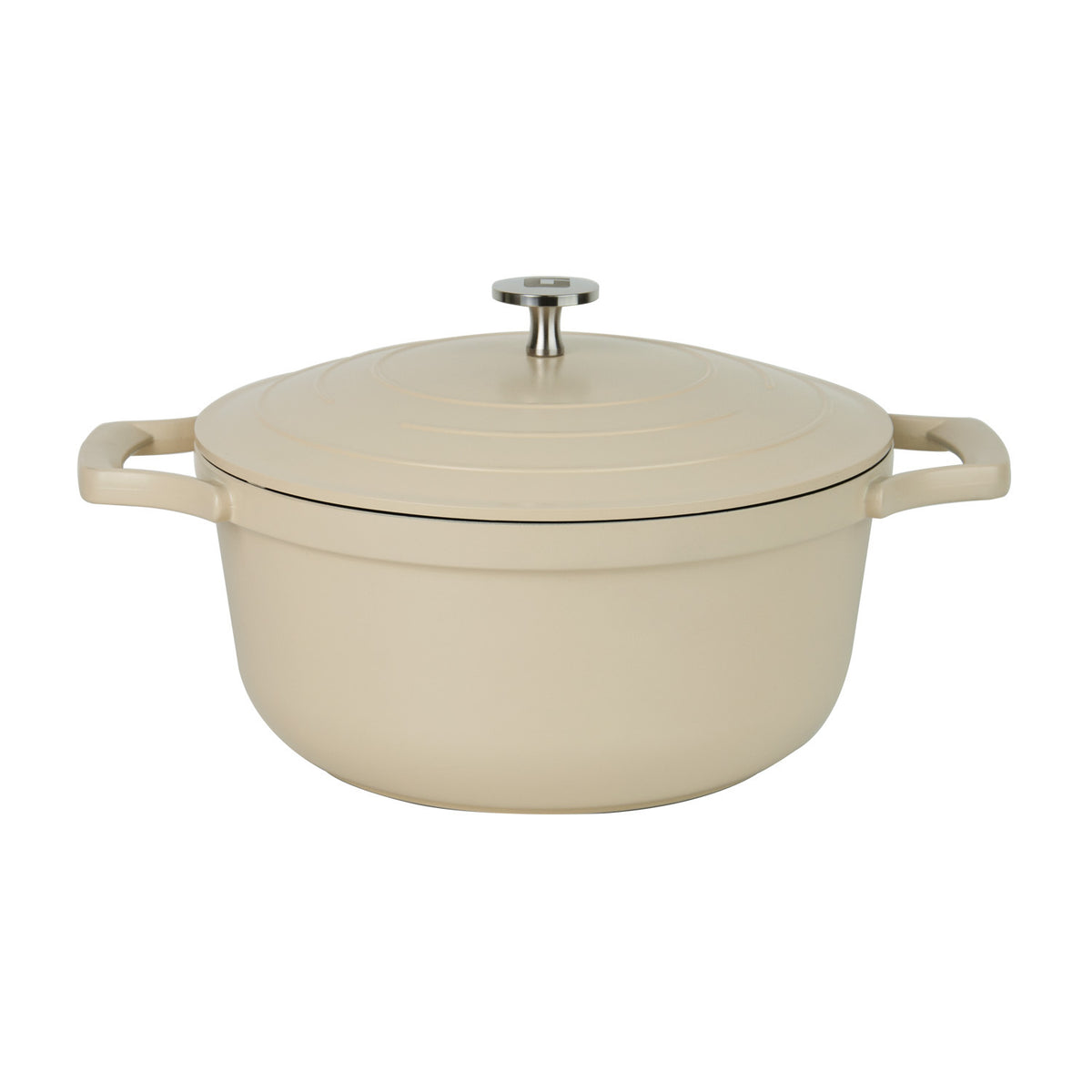 24cm Cream Die-Cast Casserole Pot with Lid Ceramic-Coated Cookware 4.4L