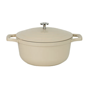 24cm Cream Die-Cast Casserole Pot with Lid Ceramic-Coated Cookware 4.4L
