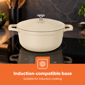 24cm Cream Die-Cast Casserole Pot with Lid Ceramic-Coated Cookware 4.4L