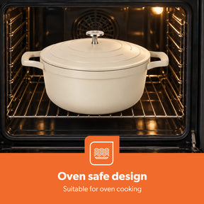 24cm Cream Die-Cast Casserole Pot with Lid Ceramic-Coated Cookware 4.4L