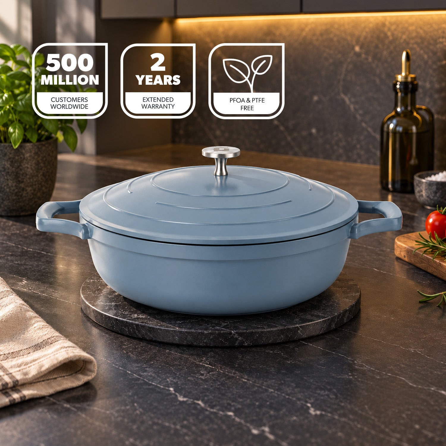 28cm Shallow Casserole Pot with Lid Die-Cast Aluminium Cookware 3.9L