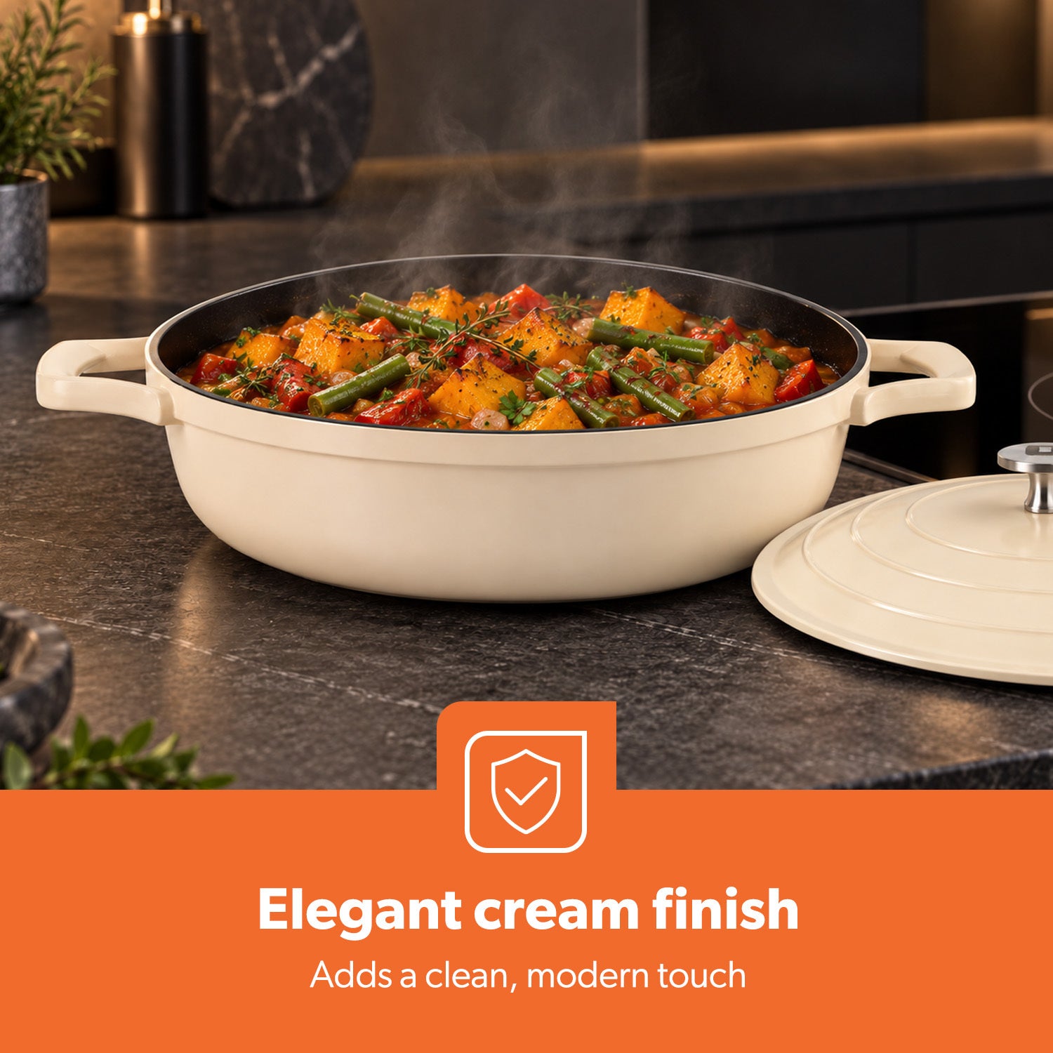 28cm Shallow Casserole Pot with Lid Die-Cast Aluminium Cookware 3.9L