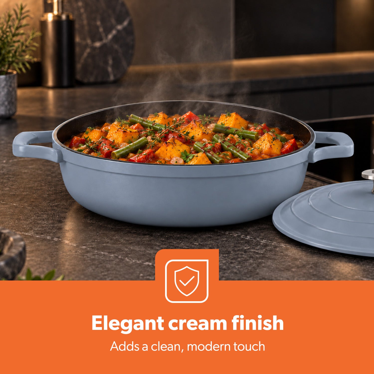 28cm Shallow Casserole Pot with Lid Die-Cast Aluminium Cookware 3.9L
