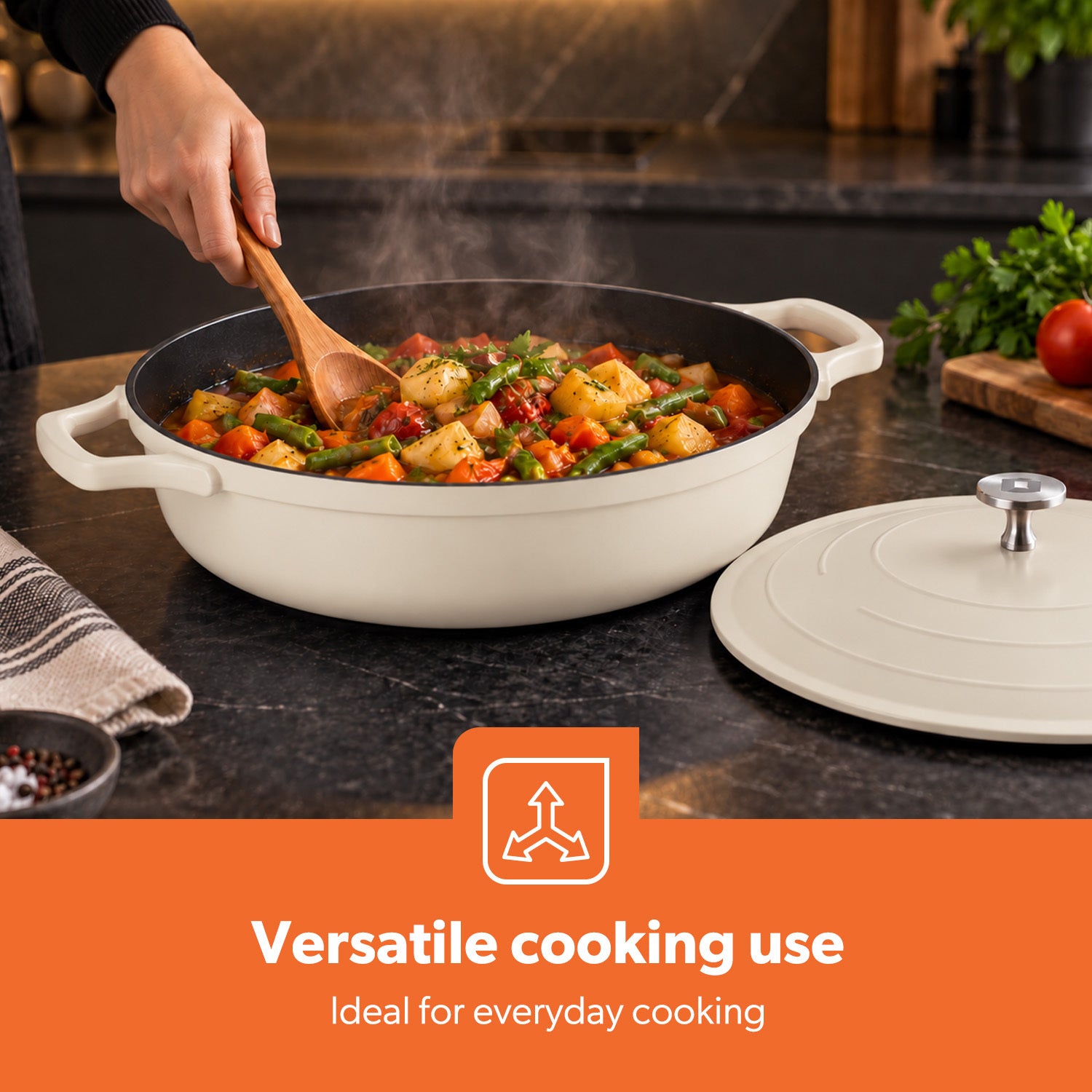 28cm Shallow Casserole Pot with Lid Die-Cast Aluminium Cookware 3.9L
