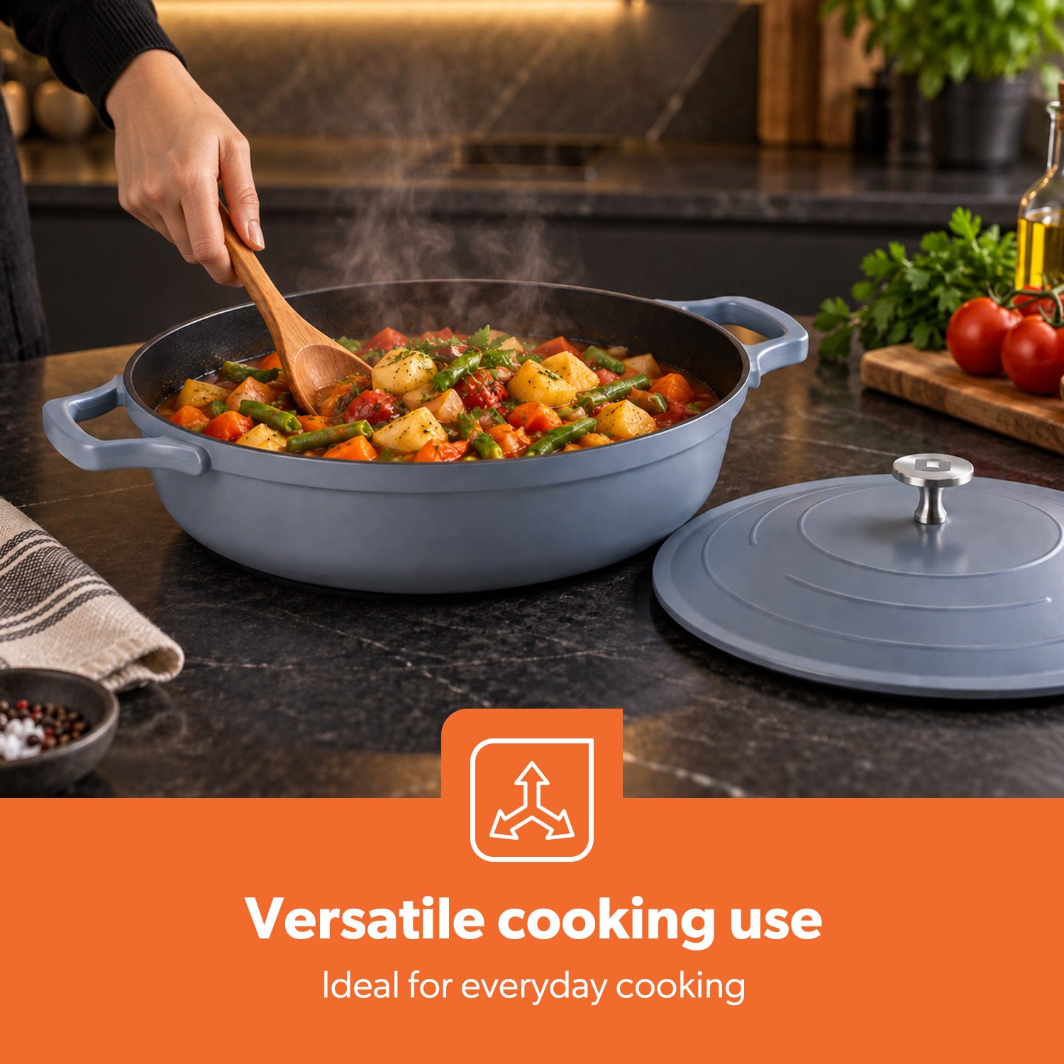 28cm Shallow Casserole Pot with Lid Die-Cast Aluminium Cookware 3.9L