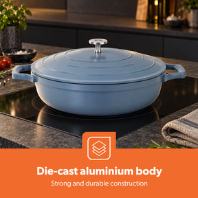 28cm Shallow Casserole Pot with Lid Die-Cast Aluminium Cookware 3.9L