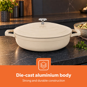 28cm Shallow Casserole Pot with Lid Die-Cast Aluminium Cookware 3.9L