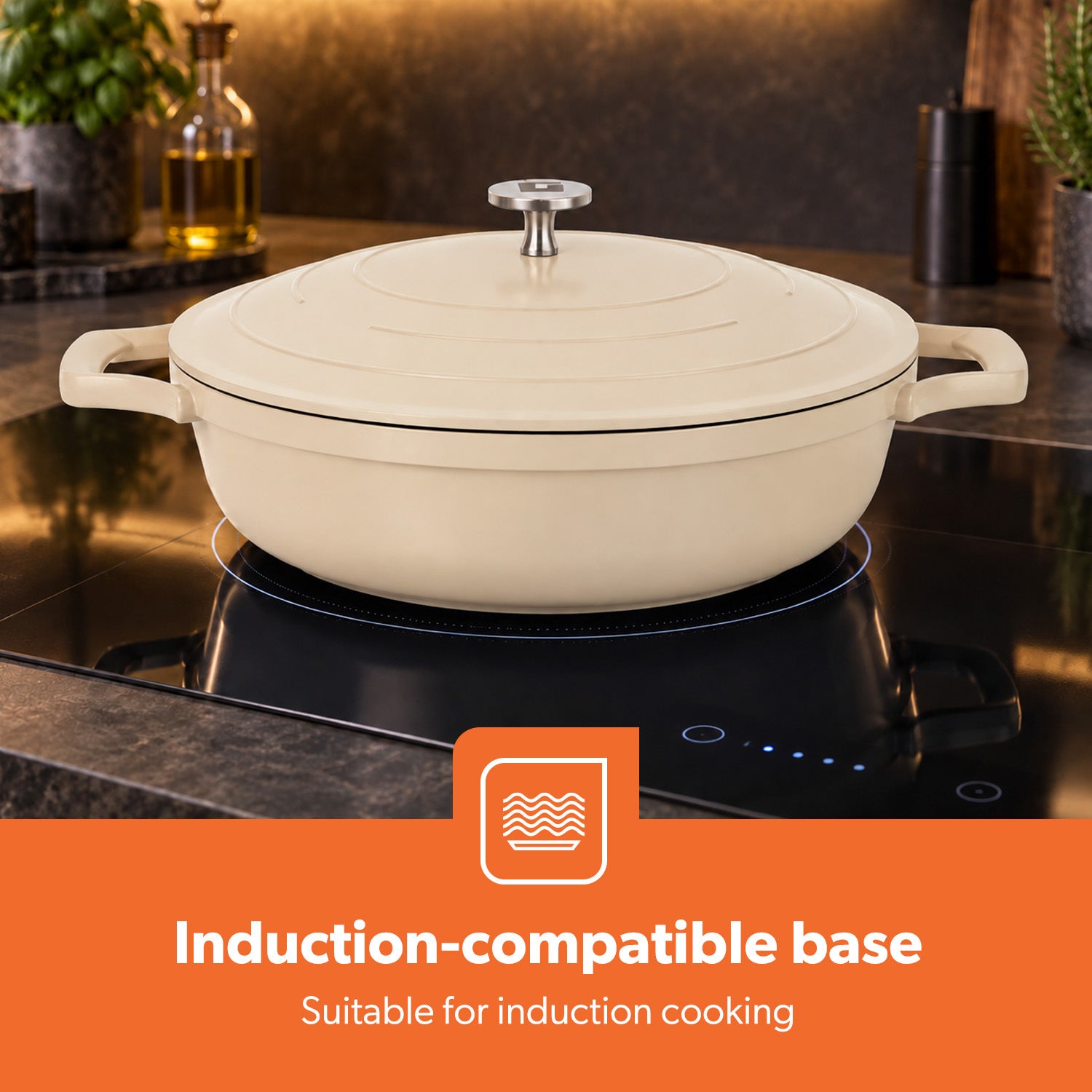 28cm Shallow Casserole Pot with Lid Die-Cast Aluminium Cookware 3.9L