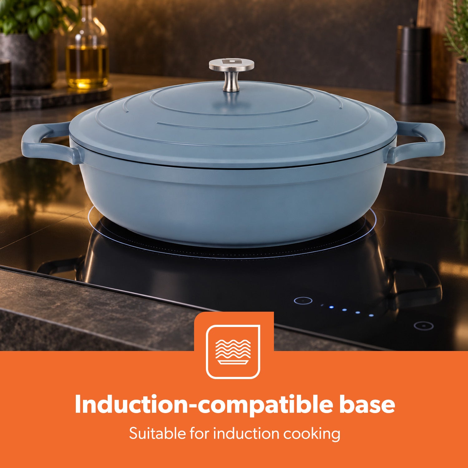 28cm Shallow Casserole Pot with Lid Die-Cast Aluminium Cookware 3.9L