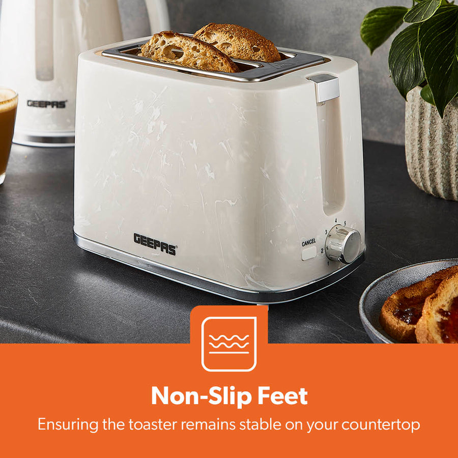 White 2-Slice Bread Toaster With 7-Level Browning Control | Geepas UK