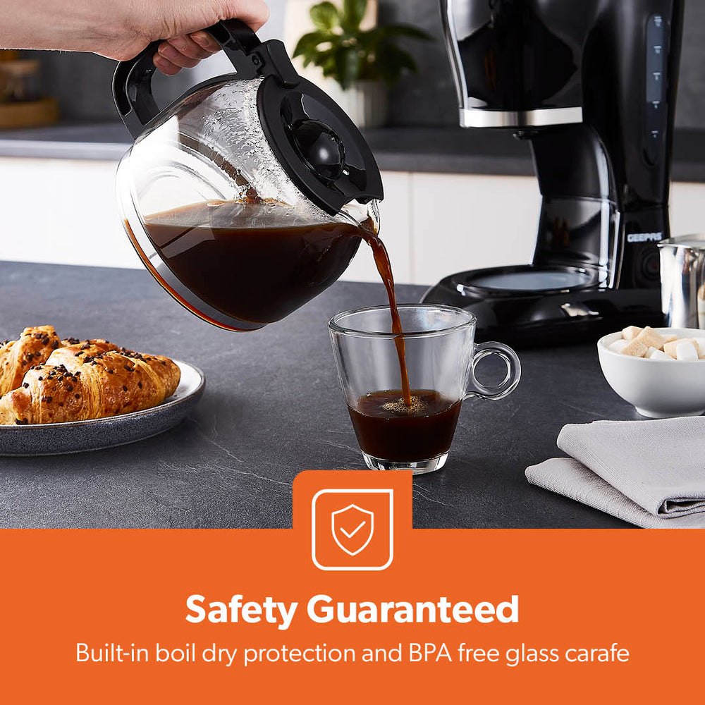1.5L Filtered Coffee Machine 800W Automatic Drip Function | Geepas UK