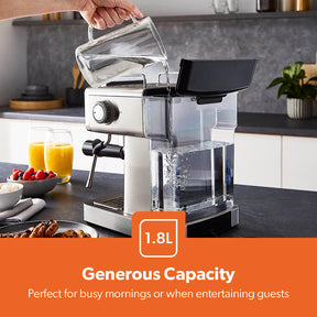 Luxury 20-Bar Espresso Silver Coffee Machine With Milk Frother