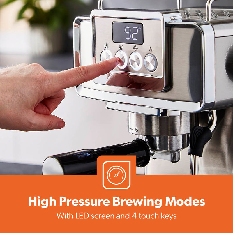 Luxury 20-Bar Espresso Silver Coffee Machine | Geepas UK