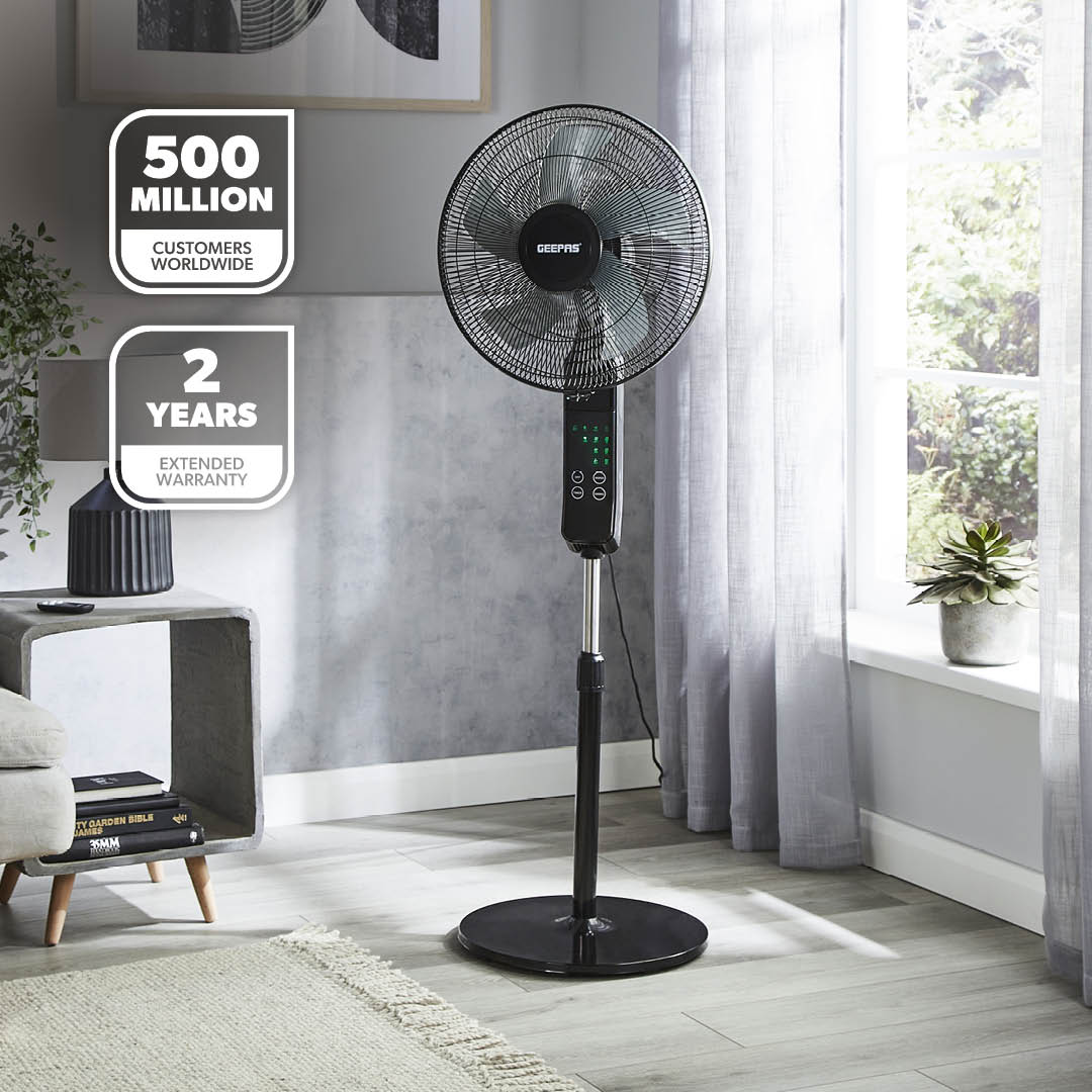 16" Portable Black Remote Controlled Pedestal Fan