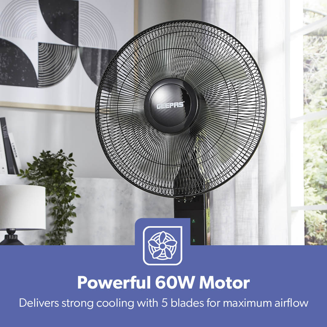 16" Portable Black Remote Controlled Pedestal Fan