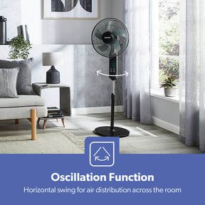 16" Portable Black Remote Controlled Pedestal Fan