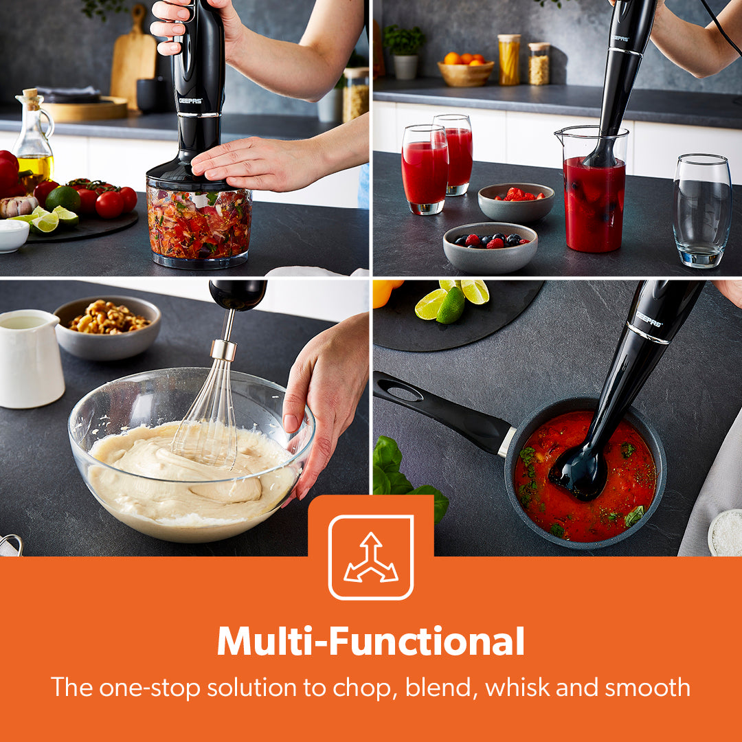 4-in-1 Black Hand Blender with Electric Whisk