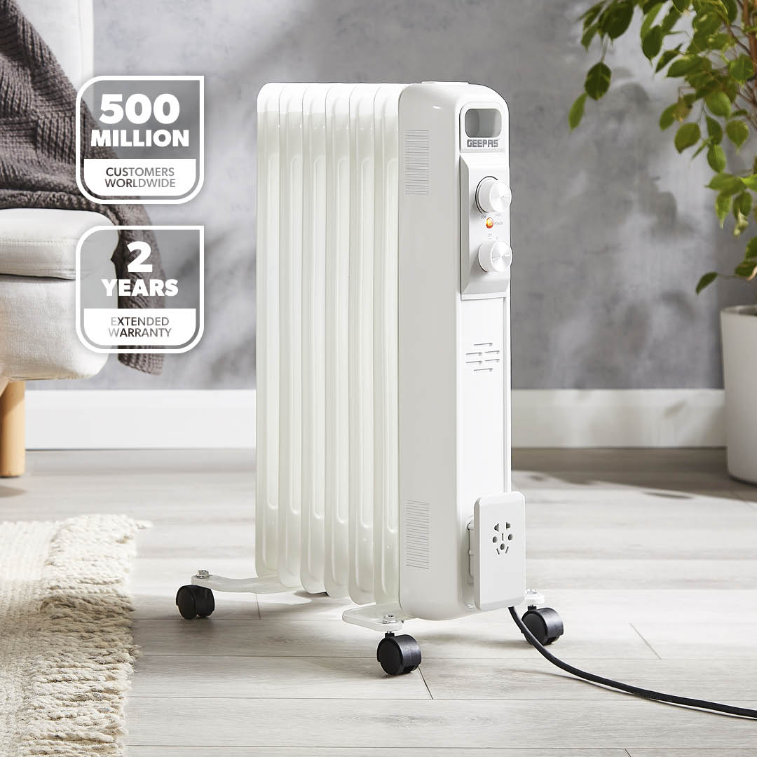 7-Fin White Portable Oil Filled Electric Radiator Heater