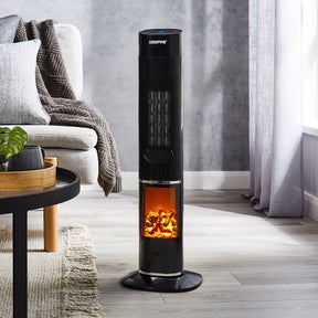3D Flame Digital Ceramic Tower Heater With Remote Control